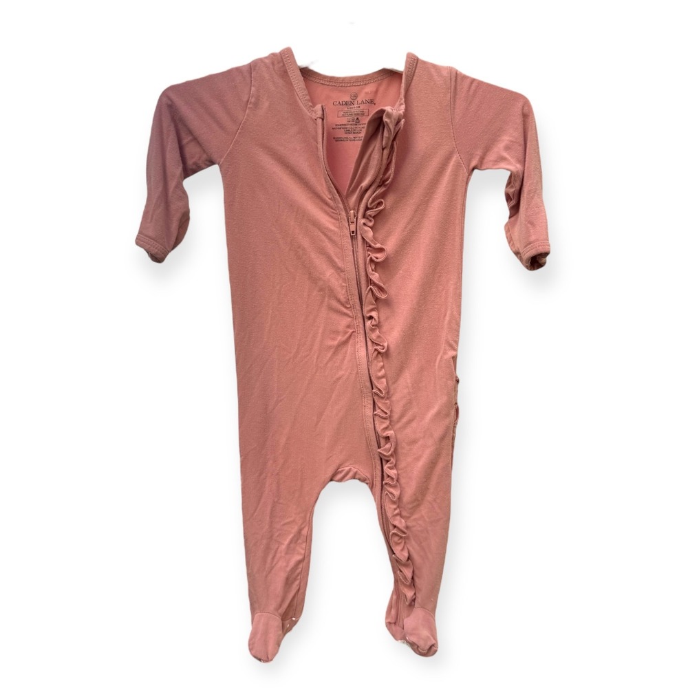 CADEN LANE Ruffled Pink Zipper Footie Baby Girl Romper Footies 0-3 Months